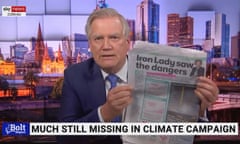 Screenshot of Andrew Bolt on Sky News criticises the News Corp liftout on net zero