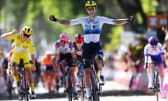 Lorena Wiebes crosses the line in first place to win stage three of the Tour de France Femmes