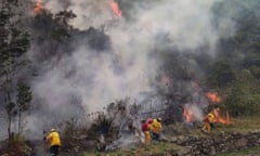 PERU-ARCHAEOLOGY-MACHU PICCHU-FIRE<br>Handout picture released by the Municipality of Machu Picchu showing firemen working to put out a fire in the bush surrounding the ruins of Llamakancha, a sector in the archaeological site of Machu Picchu, the Inca jewel of Peru's travel industry, in the highlands close to the city of Cusco, on June 28, 2022. (Photo by Jesus TAPIA / Machu Picchu Municipality / AFP) / RESTRICTED TO EDITORIAL USE - MANDATORY CREDIT "AFP PHOTO / MACHU PICCHU MUNICIPALITY / JESUS TAPIA" - NO MARKETING - NO ADVERTISING CAMPAIGNS - DISTRIBUTED AS A SERVICE TO CLIENTS (Photo by JESUS TAPIA/Machu Picchu Municipality/AFP via Getty Images)