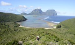 Lord Howe Island travel feature May 2017:: the view from north head with the island's lagoon and Mount Lidgbird and Gower in the distance
