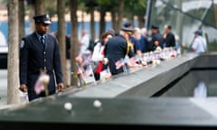 Ceremony to mark 18th anniversary of 9/11 attacks in New York<br>epa07835326 A firefighter walks past the South Pool during ceremonies at the National 9/11 Memorial marking the 18th anniversary of the September 11, 2001 terrorist attacks in New York, New York, USA, 11 September 2019. EPA/JUSTIN LANE