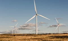 Wind turbines at Whitelee Windfarm on Eaglesham Moor near Glasgow, Scotland.