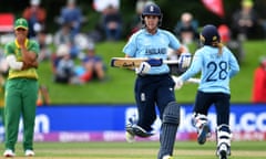 Nat Sciver and Danni Wyatt during England’s Women’s World Cup semi-final victory over South Africa in Christchurch