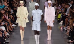 Max Mara models in military-inspired coords, from left: Bente Oort, Ajok Madel and Mona Tougaard.
