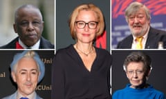 Montage of portraits of Festus Mogae, Gillian Anderson, Stephen Fry, Françoise Barré-Sinoussi and Alan Cumming