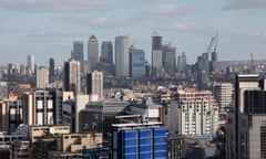 London skyline looking towards the financial district of Canary Wharf