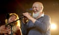 Glastonbury founder Michael Eavis performing with his band during the Glastonbury festival in 2022.