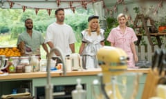 Munya Chawawa, Spencer Matthews, Paloma Faith and Jodie Whittaker in The Great Celebrity Bake off.