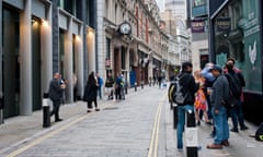 A City of London street normally buzzing with workers shortly after lockdown restrictions for pubs were lifted in England in June. 