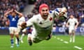 Gabin Villiere of France dives over to score his second and the third France against Italy.