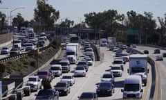 Cars on the Interstate 5 after a fire closed the Interstate 10 in Los Angeles, California, on 14 November 2023.