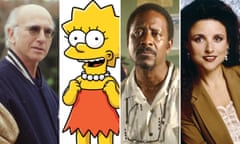 Composite showing Larry David, Julia Louis Dreyfus, Clarke Peters and Lisa Simpson