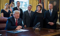 US President Donald J. Trump signs the Memorandum Regarding the Investigation Pursuant to Section 232(B) of the Trade Expansion Act<br>epa05917594 US President Donald J. Trump delivers remarks prior to signing the Memorandum Regarding the Investigation Pursuant to Section 232(B) of the Trade Expansion Act during a ceremony in the Oval Office of the White House in Washington, DC, USA, 20 April 2017. The act directs Secretary of Commerce Wilbur Ross to investigate whether steel imports into the US should be blocked on national security grounds. EPA/SHAWN THEW