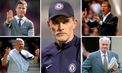 This week’s sacked managers alongside their 2004 counterparts (clockwise from top left): Bournemouth manager Scott Parker, Chelsea's head coach Thomas Tuchel, Blackburn Rovers boss Graeme Souness, Sir Bobby Robson leaves the Blue Flame training ground, after he was 'relieved of his duties'  by Newcastle United and Southampton manager Paul Sturrock.