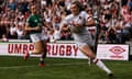 Ellie Kildunne runs in England’s ninth try against Ireland at Leicester.
