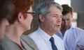 South Australian Liberal Senator David Fawcett talks to media along side Senator Marise Payne, Minister for Defence after visiting the ASC’s Shipbuilding and submarine facilities in Adelaide,Thursday, Dec. 17, 2015. (AAP Image/Ben Macmahon) NO ARCHIVING