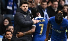 Mauricio Pochettino and Raheem Sterling at Stamford Bridge