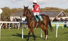 Coneygree and Nico de Boinville pull up in the Charlie Hall Chase at Wetherby during November 2017.