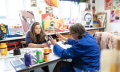 Helena Kitchingman, a pupil at The Grove Academy, Harrogate, in an art class with teacher Kate Kersey.