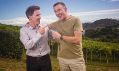 Steve Coogan and Rob Brydon in Getaria Northern Spain with Michael Winterbottom and crew filming The Trip Season 3 for Sky Atlantic.