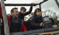 Fear on the farm … l to r, Nicolas Cage, Maxwell Jenkins and Jaeden Martell in Arcadian.