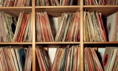 Vinyl records on shelves