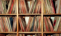 Vinyl records on shelves