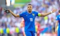 Kylian Mbappé celebrates his goal against Poland at Euro 2024