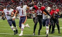 Justin Fields runs for a touchdown against the Atlanta Falcons on Sunday