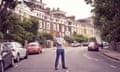 William Miller today, in jeans, arms folded, standing in the middle of the road in Gloucester Crescent.