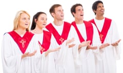 church choir singing on white background