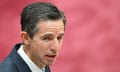 Shadow Foreign Minister Simon Birmingham makes a statement in the Senate chamber at Parliament House in Canberra, Monday, October 16, 2023. (AAP Image/Lukas Coch) NO ARCHIVING