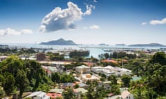 The Seychelles, Mahe, Victoria, city centre and harbour, panoramic<br>KE58XD The Seychelles, Mahe, Victoria, city centre and harbour, panoramic