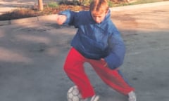 Luka Modric playing football in the car park of the hotel in Zadar where his family were housed after fleeing their home during Croatia’s war of independence.