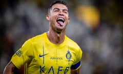 Cristiano Ronaldo celebrates during the Saudi Pro League match between Al-Nassr and Al-Wehda