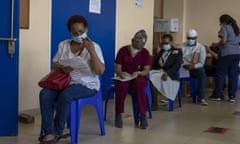 South African health workers await their Covid-19 vaccine.