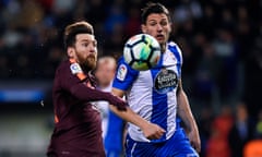 Fabian Schar battles with Lionel Messi in La Liga