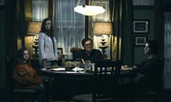 Milly Shapiro, Toni Collette, Gabriel Byrne and Alex Wolff in Hereditary.