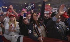 Supporters cheer as Republican presidential nominee Donald Trump addresses the final rally of his 2016 presidential campaign at Devos Place in Grand Rapids, Michigan on November 7, 2016.