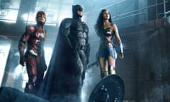 from left, Ezra Miller, Ben Affleck and Gal Gadot in the forthcoming Justice League.