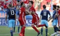 Carlos Ruiz and Maxi Urruti celebrate against the Sounders two weeks ago.