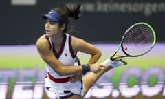 Emma Raducanu serves during the Upper Austria Ladies Linz tournament