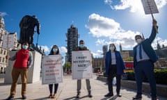 International students accused of cheating in an English language test protest in Parliament Square in London.