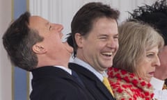 David Cameron, Nick Clegg and Theresa May in March 2015.