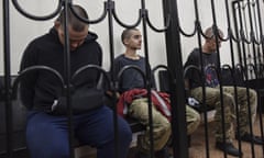 Two Britons and a Moroccan sentenced to death in Russian-backed separatist state<br>epa10006004 British citizens Aiden Aslin (L) and Shaun Pinner (R) and Moroccan Saaudun Brahim (C) attend a sentencing hearing at the Supreme Court of the self-proclaimed Donetsk People's Republic (DPR) in Donetsk, eastern Ukraine, 09 June 2022 (issued 10 June 2022). On 09 June 2022, DPR's Supreme Court sentenced two British nationals and a Moroccan national to death. The three men, who fought for the Ukrainian Armed Forces and then surrendered, were accused by local authorities of participating in hostilities on the side of Ukraine as mercenaries. On 24 February Russian troops had entered Ukrainian territory in what the Russian president declared a 'special military operation', resulting in fighting and destruction in the country and a humanitarian crisis. EPA/STRINGER