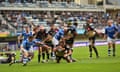 Bismarck du Plessis dives over for Montpellier’s only try of the game against Newport Gwent Dragons.