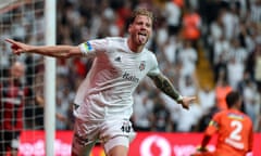 Wout Weghorst celebrates after scoring for Besiktas against Fatih Karagumruk.