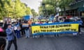 Protesters in Brooklyn outside the home of Chuck Schumer. Activists have urged Democrats to remove the pipeline provision from the debt ceiling deal.