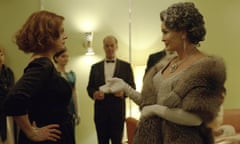 This image released by FX shows Susan Sarandon as Bette Davis, left, and Jessica Lange as Joan Crawford in a scene from, “Feud: Bette and Joan,” premiering on FX Sunday at 10 p.m. EST. (Suzanne Tenner/FX via AP)