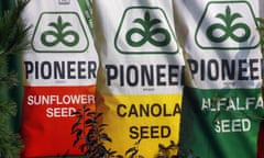 FILE - This Monday, Aug. 31, 2015, file photo, shows Pioneer seed, manufactured by Dupont, displayed at the Farm Progress Show in Decatur, Ill. Dupont reports financial results on Tuesday, April 26, 2016. (AP Photo/Seth Perlman, File)